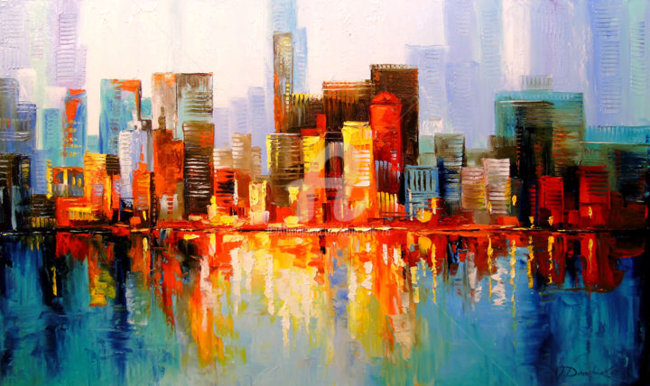 Painting titled "New York" by Olha, Original Artwork, Oil