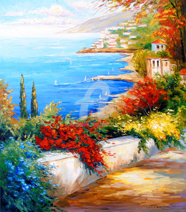 Painting titled "Bright day by the s…" by Olha, Original Artwork, Oil