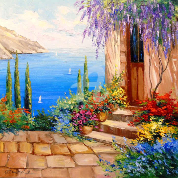 Painting titled "Morning by the sea" by Olha, Original Artwork, Oil