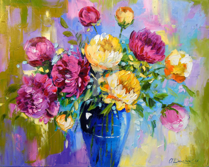 Painting titled "Bouquet of peonies…" by Olha, Original Artwork, Oil