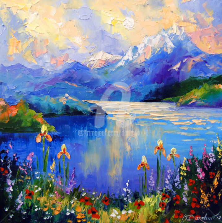 Painting titled "Flowers on the shor…" by Olha, Original Artwork, Oil