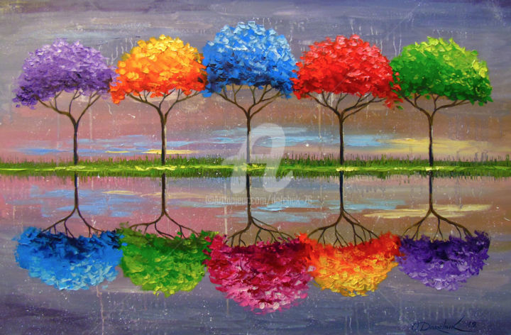 Pintura intitulada "Each tree has its o…" por Olha, Obras de arte originais, Óleo