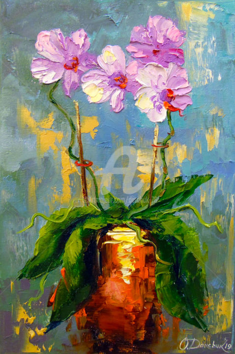 Schilderij getiteld "Orchid" door Olha, Origineel Kunstwerk, Olie