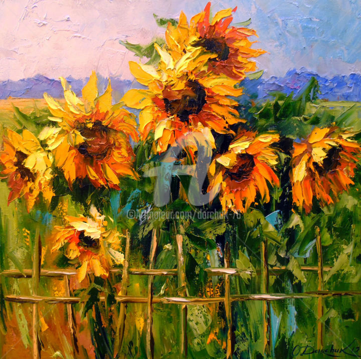 Painting titled "Sunflowers" by Olha, Original Artwork, Oil