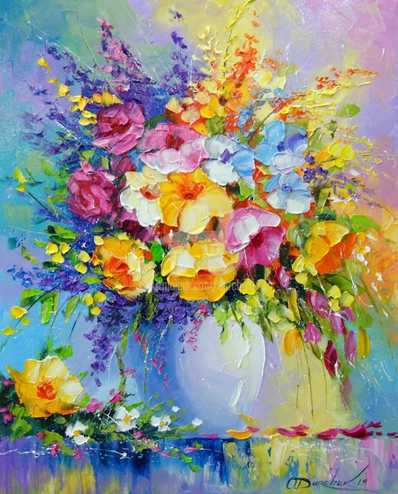 Картина под названием "Bouquet of summer f…" - Olha, Подлинное произведение искусства, Масло