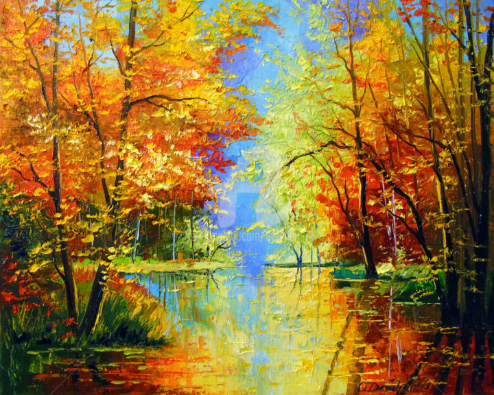 Painting titled "Autumn silence" by Olha, Original Artwork, Oil