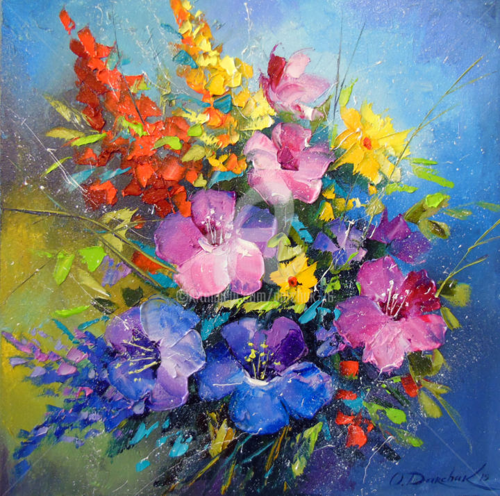 Painting titled "Flowers summer" by Olha, Original Artwork, Oil