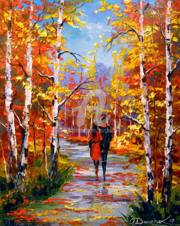 「Autumn walk」というタイトルの絵画 Olhaによって, オリジナルのアートワーク, オイル