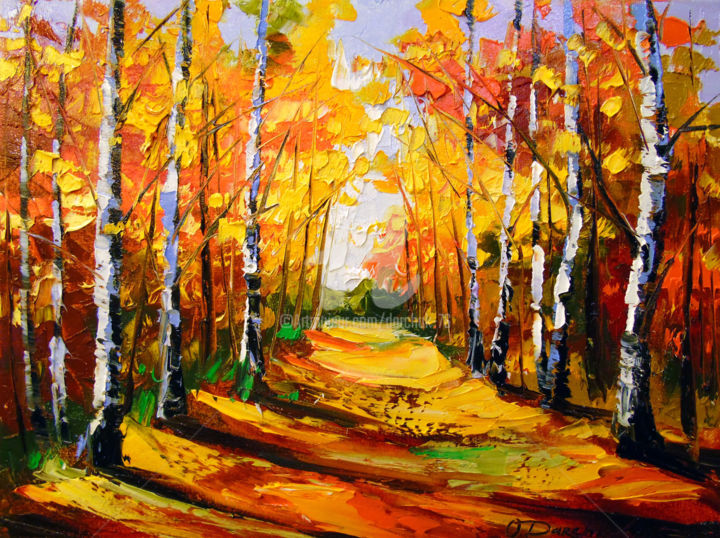 Peinture intitulée "Birch grove" par Olha, Œuvre d'art originale, Huile