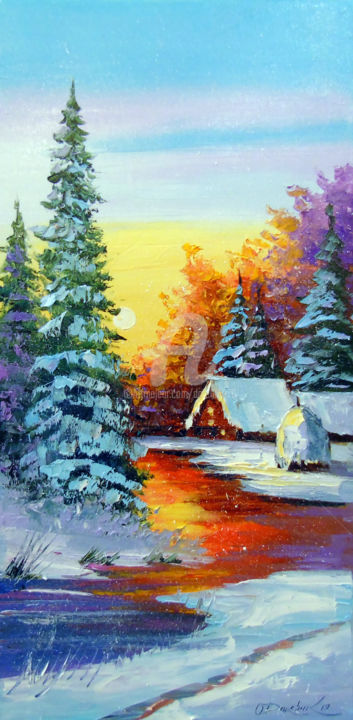 Malarstwo zatytułowany „Winter dawn” autorstwa Olha, Oryginalna praca, Olej