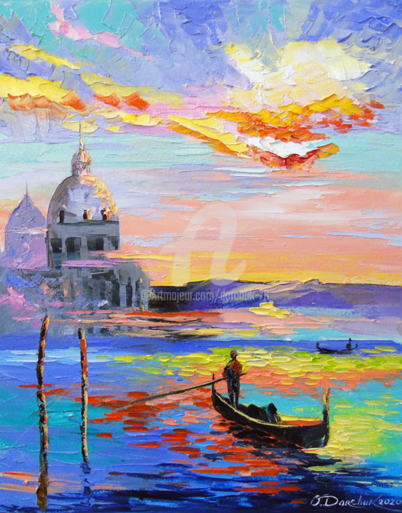 Pintura intitulada "Venice and gondolas" por Olha, Obras de arte originais, Óleo