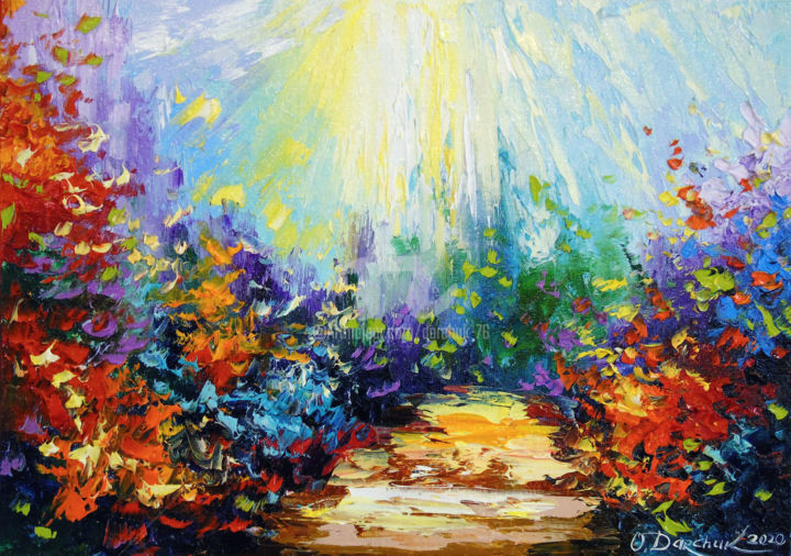 Painting titled "Sunny road" by Olha, Original Artwork, Oil