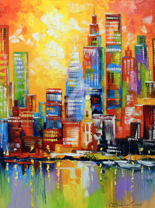 Malerei mit dem Titel "Bright new York city" von Olha, Original-Kunstwerk, Öl