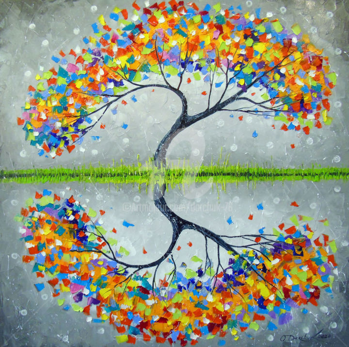 Painting titled "Family tree of happ…" by Olha, Original Artwork, Oil
