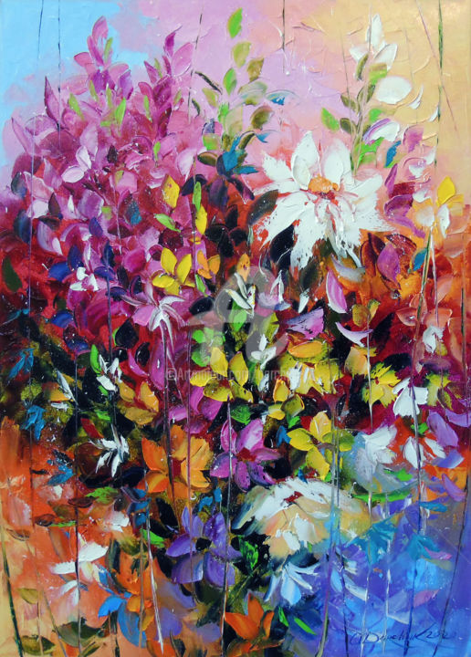 Painting titled "Dance  of  flowers" by Olha, Original Artwork, Oil