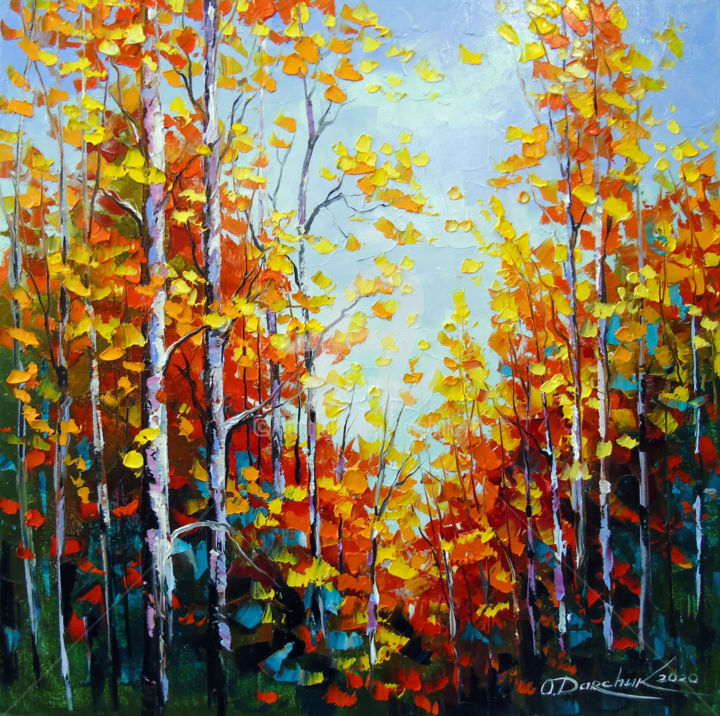 Peinture intitulée "Autumn breath of bi…" par Olha, Œuvre d'art originale, Huile