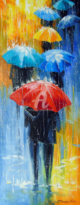 Painting titled "Rain in a multi-col…" by Olha, Original Artwork, Oil