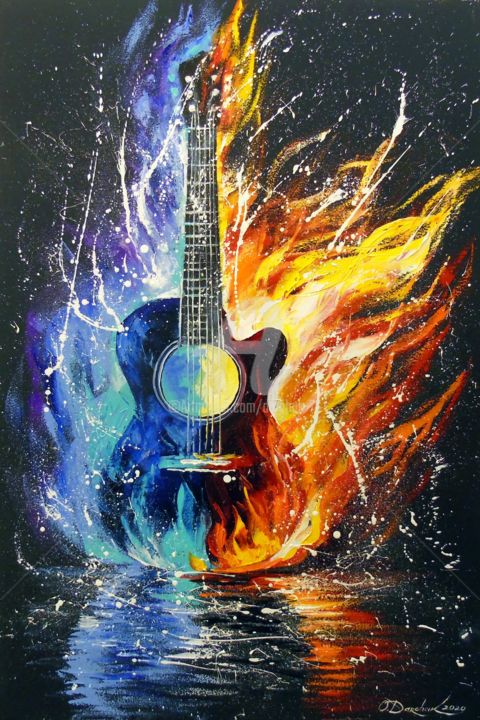 Картина под названием "Bass guitar" - Olha, Подлинное произведение искусства, Масло