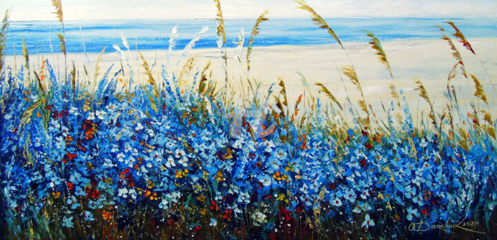 Painting titled "Wildflowers by the…" by Olha, Original Artwork, Oil