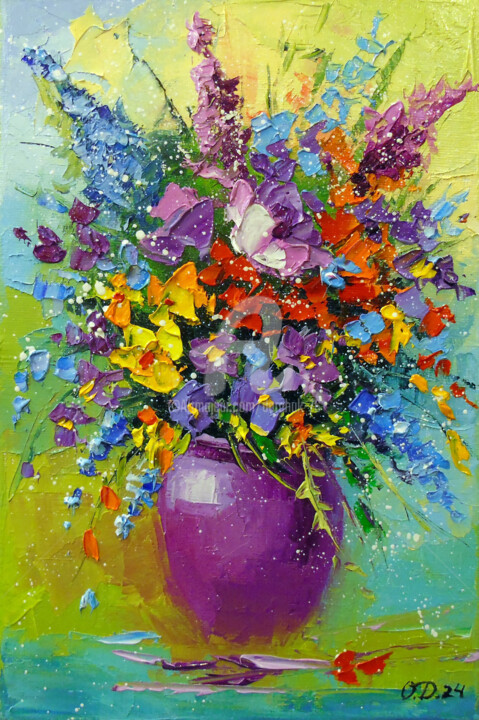 Pintura titulada "A bouquet of sunny…" por Olha, Obra de arte original, Oleo