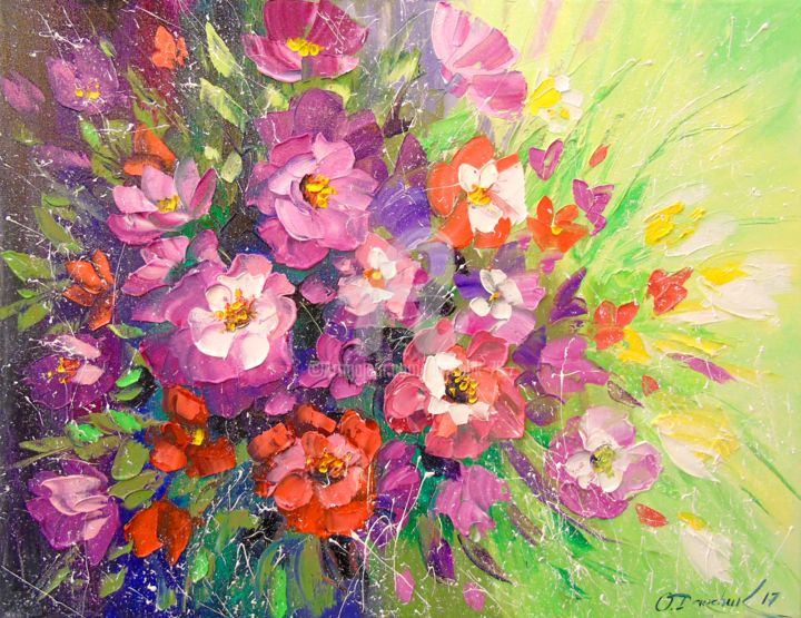 Malerei mit dem Titel "A bouquet of flowers" von Olha, Original-Kunstwerk, Öl