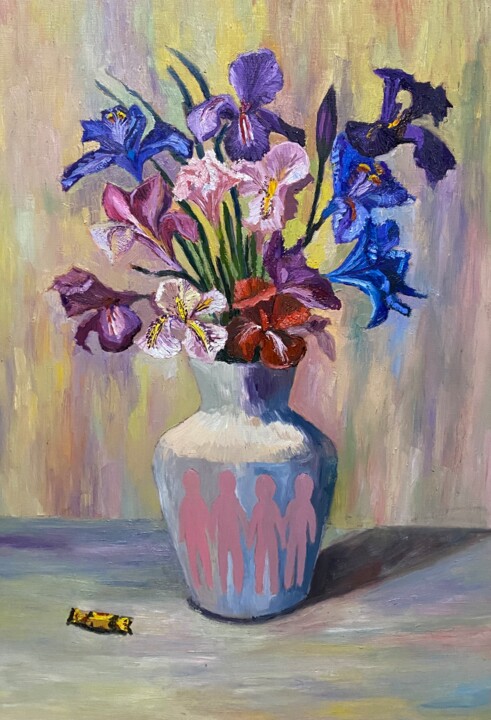 Ζωγραφική με τίτλο "Colourful irises" από Daria Borshch (Idolly), Αυθεντικά έργα τέχνης, Λάδι