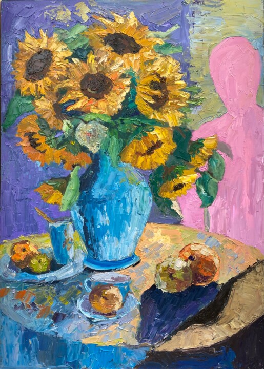 Painting titled "Sunlight dining room" by Daria Borshch (Idolly), Original Artwork, Oil