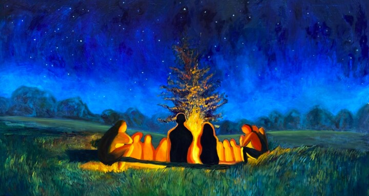 「campfire oil painti…」というタイトルの絵画 Daria Borshch (Idolly)によって, オリジナルのアートワーク, オイル