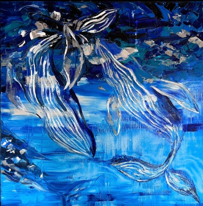 Pittura intitolato "THE WHALES" da Daria Chenskaya, Opera d'arte originale, Olio
