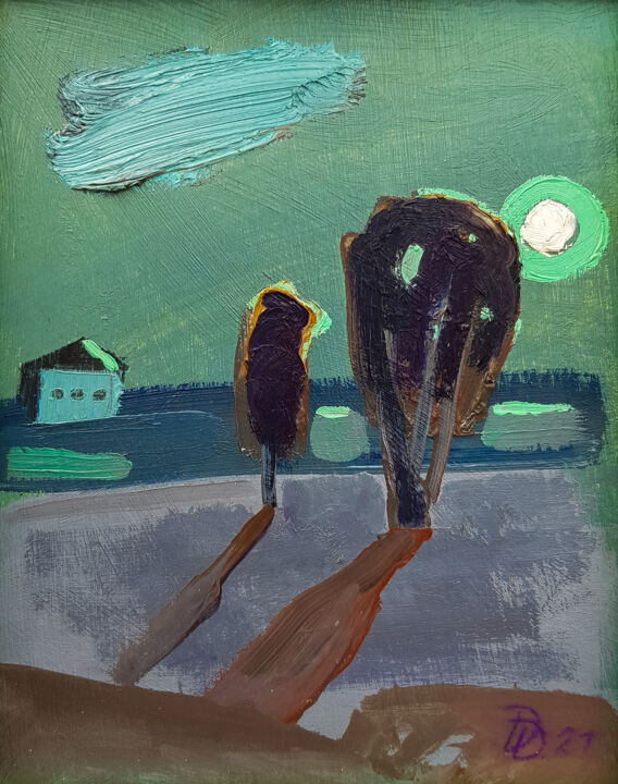 Картина под названием "Instead of a roof,…" - Daria Dubrovskaya, Подлинное произведение искусства, Масло Установлен на картон