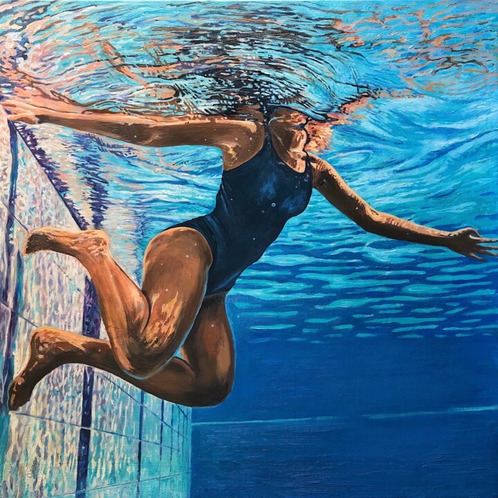 "Swimmer" başlıklı Tablo Daria Dudochnykova tarafından, Orijinal sanat, Petrol