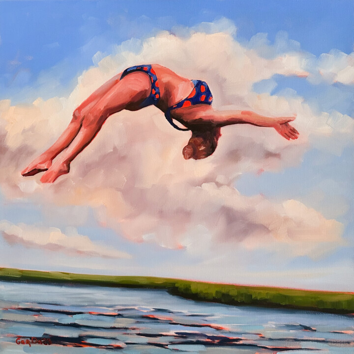 Painting titled "Dive into Serenity…" by Daria Gerasimova, Original Artwork, Oil Mounted on Wood Stretcher frame