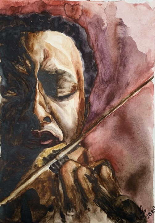 Картина под названием "2020-02-violinist" - Daria Kamishanova, Подлинное произведение искусства, Акварель