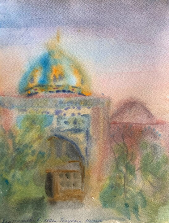 Картина под названием "Вlue mosque" - Daria Kamishanova, Подлинное произведение искусства, Акварель