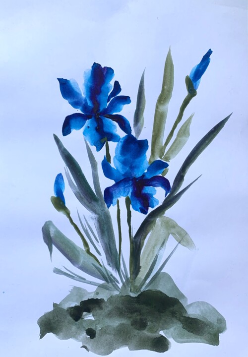 Painting titled "Iris" by Daria Kamishanova, Original Artwork, Watercolor