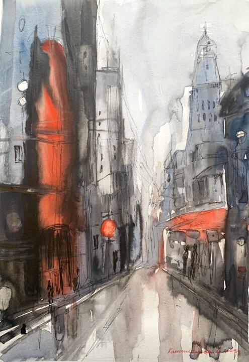 Картина под названием "Red arch" - Daria Kamishanova, Подлинное произведение искусства, Акварель