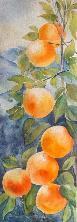 Painting titled "Tangerine" by Daria Kamishanova, Original Artwork, Watercolor