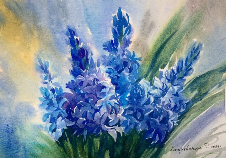 Pintura intitulada "Blue hyacinth (smal…" por Daria Kamishanova, Obras de arte originais, Aquarela