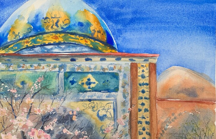 Pintura intitulada "Blue Mosque. close-…" por Daria Kamishanova, Obras de arte originais, Aquarela