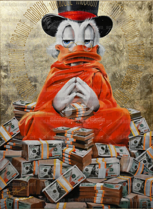 Painting titled "Duck Monk - 2023 ed…" by Daria Kolosova, Original Artwork, Oil Mounted on Wood Stretcher frame