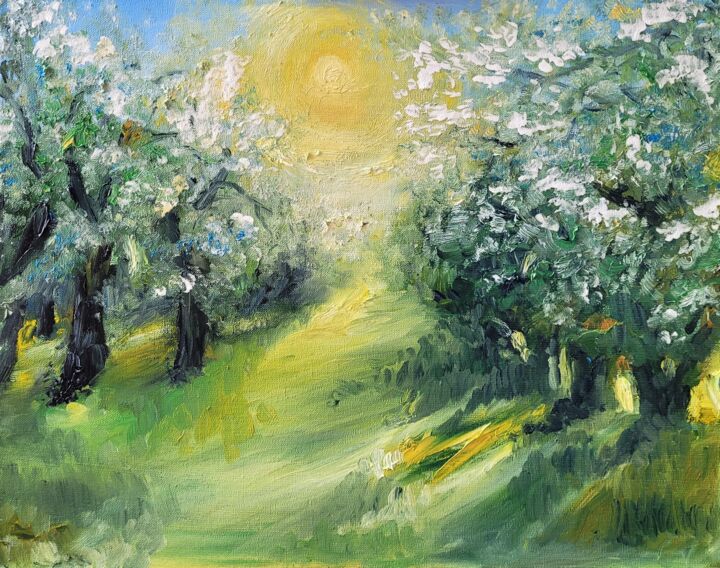 Painting titled "Apples garden" by Daria Sieger, Original Artwork, Oil