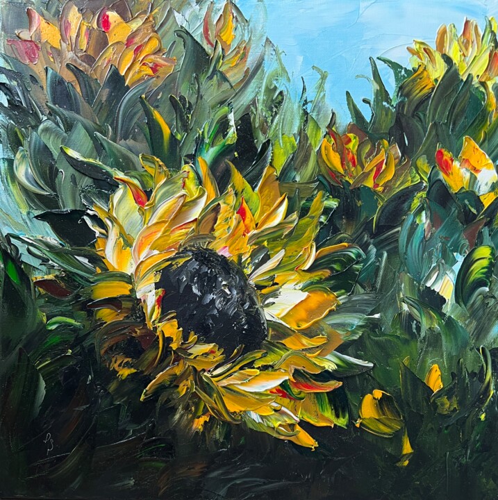 Malerei mit dem Titel "SUNFLOWERS" von Daria Sugrobova, Original-Kunstwerk, Öl