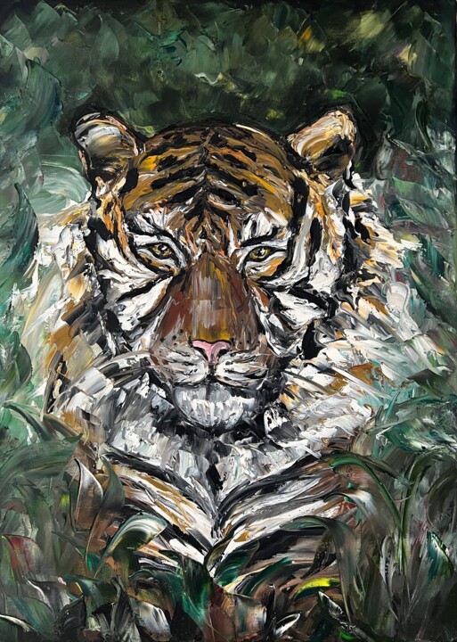 Painting titled "Tiger" by Daria Sugrobova, Original Artwork, Oil