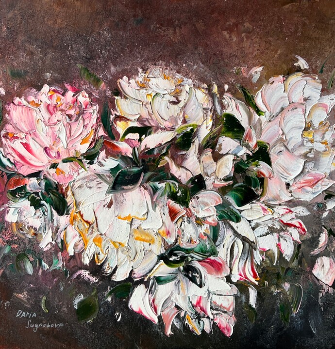 Painting titled "PEONIES" by Daria Sugrobova, Original Artwork, Oil