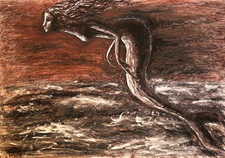 Dessin intitulée "Mermaid" par Daria Totskaya, Œuvre d'art originale, Pastel