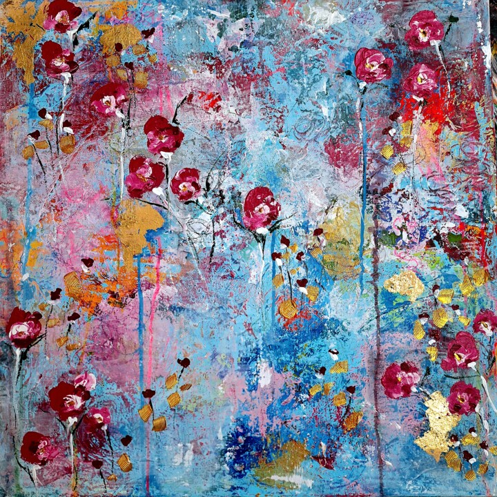 Painting titled "Sattva Guna, Rosen…" by Daria Wagner, Original Artwork, Acrylic Mounted on Wood Stretcher frame