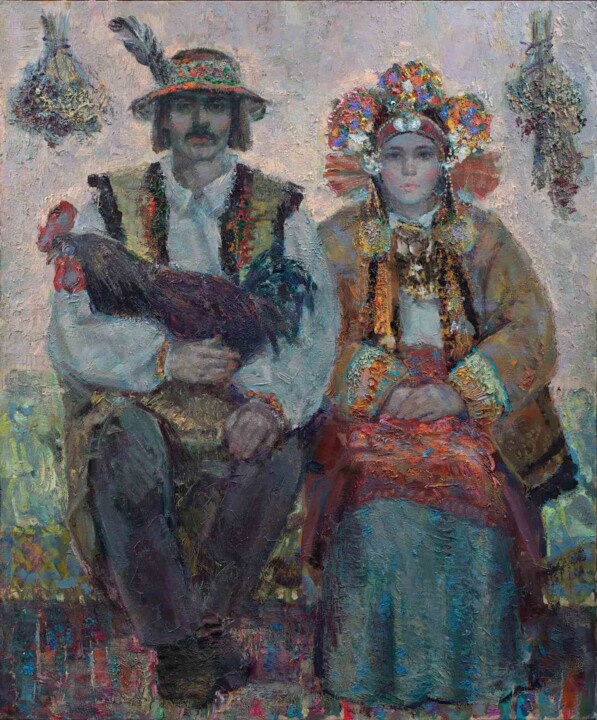 Painting titled "Wedding - The Shado…" by Dariia Onyshchenko, Original Artwork, Oil Mounted on Wood Stretcher frame