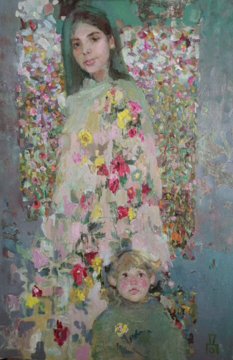 Painting titled "HOW FLOWERS GROW" by Dariia Onyshchenko, Original Artwork, Oil