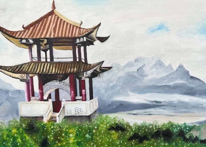 Peinture intitulée "Пагода" par Darina Lyalina, Œuvre d'art originale, Huile Monté sur Châssis en bois