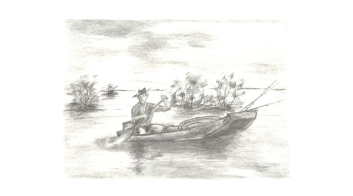 Рисунок под названием "Fishing" - Dario Kramaric, Подлинное произведение искусства, Карандаш